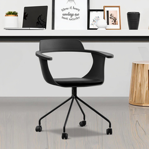 <span class=keywords><strong>Silla</strong></span> de Oficina Moderna de Plástico con Respaldo Perforado, Giratoria, Negra, con <span class=keywords><strong>Ruedas</strong></span>, para el Hogar o la Oficina, Estilo Nórdico - Product Image 1