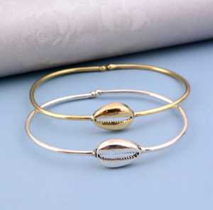 กำไลข้อมือเปลือกหอยคู่ชุบทอง 24K แฟชั่นกำไลเปลือกหอยคู่ธรรมชาติ กำไลข้อมือทอง - Product Image 1