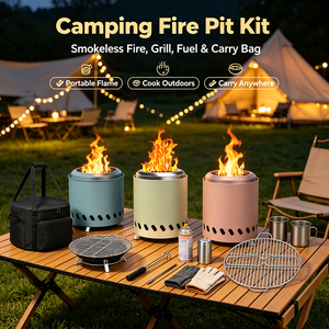 Brasero de table sans fumée, ensemble de 8 pièces, double combustible avec gril barbecue, sac de transport, protection en verre <span class=keywords><strong>pour</strong></span> intérieur, extérieur, patio, camping, jardin - Product Image 2