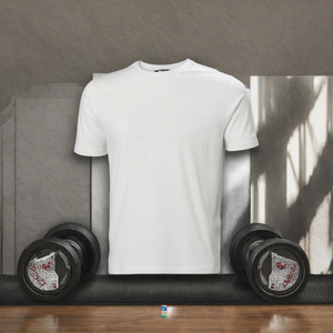T-shirt blanc à manches courtes pour homme, col rond, coupe classique, couleur unie, jersey décontracté en coton - Product Image 2