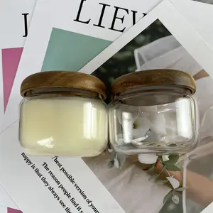 Elegant 10oz Clear Empty Heat Resistant Glass Container Jars For Scented Candle Making Wooden Lid Glass Candle Vessels