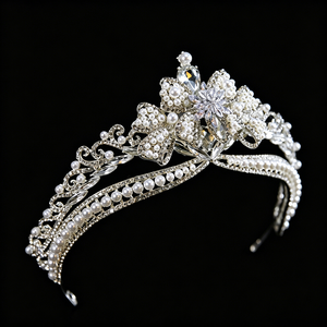 Tiara de Novia con Perlas Barrocas, Corona de Cristal con <span class=keywords><strong>Flores</strong></span>, Corona de Boda con Pedrería, Diadema de Princesa, Joyería <span class=keywords><strong>para</strong></span> el Cabello de la Novia - Product Image 3