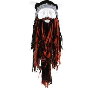 Gorros de punto plegables con barba de bárbaro vikingo para <span class=keywords><strong>hombre</strong></span>, gorros deportivos novedosos con cuernos vikingos y barba - Product Image 5