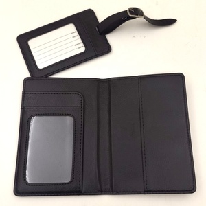 Set Personalizzato Porta Passaporto <span class=keywords><strong>e</strong></span> Etichetta Bagaglio in Pelle PU Nera, <span class=keywords><strong>Portafoglio</strong></span> da Viaggio Sottile - Product Image 3
