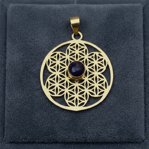 Pendentif en pierre de style bohème avec réglage de la graine de lapis-lazuli en laiton de fleur - Product Image 3