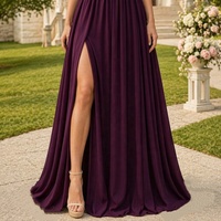 Robe de Demoiselle d'Honneur en Mousseline de Soie avec Bretelles Fines, Col en V, Corsage Plissé, Fente Haute, Longueur Ras du Sol, Robe de Cérémonie OEM pour Invitée de Mariage
