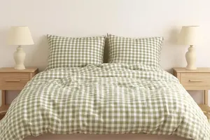 Parure <span class=keywords><strong>de</strong></span> lit en coton lavé 100% teint en fil à carreaux vichy classiques, luxueuse, respirante et douce, pour lit Queen et King Size - Product Image 3