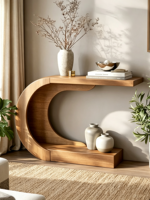 Table console en bois en forme de C, style vintage rustique, table d'entrée, table d'appoint pour le couloir, table de canapé pour le salon, le hall d'entrée