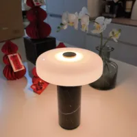 Lampe de table LED portable haut de gamme en marbre Carrara, style danois moderne, rechargeable, avec contrôle tactile et connectivité sans fil pour salon