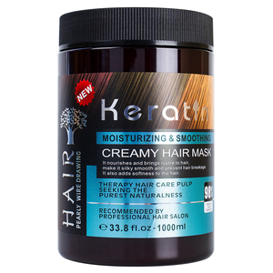 Masque capillaire crémeux hydratant et lissant à la kératine 1000ml, soin profond pour cheveux abîmés - Product Image 1