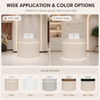 Bureau de réception moderne personnalisé, mini, demi-rond, incurvé, avec éclairage LED ambiant pour salon de beauté, spa de manucure, clinique cosmétique