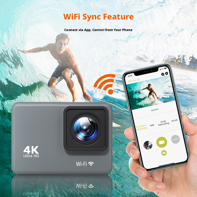 DLC 4K Ultra HD 60FPS Action Camera 30M Deep Waterproof Wireless Wrist Control 170 Wide Angle Dual Car Dash Cam Skiing Cycling