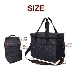 Sac de voyage pour animaux de compagnie de luxe, personnalisé, portable, motif en forme d'os, de haute qualité, pour chat et chien, avec deux contenants pour nourriture - Product Image 2
