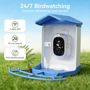 Distributeur de nourriture pour oiseaux solaire avec reconnaissance des espèces d'oiseaux par IA, caméra Wi-Fi, fonction étanche et enregistrement vidéo automatisé - Product Image 2