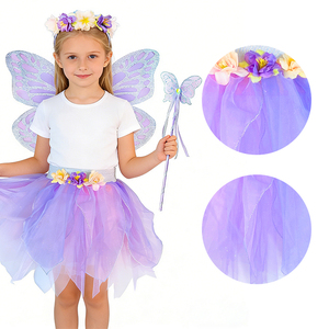 ชุดแฟนซีนางฟ้าสำหรับเด็กผู้หญิงสำหรับวันฮาโลวีน ประกอบด้วยชุดเดรส ปีกผีเสื้อ กระโปรงบัลเลต์ ไม้กายสิทธิ์ และที่คาดผมรูปวงแหวนสำหรับเด็ก (โพลีเอสเตอร์) - Product Image 3