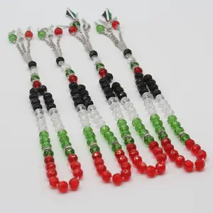 30Cm Pha Lê Thủy Tinh Tasbih Cầu Nguyện Hạt, Arabic Công Giáo Hồi Giáo Mân Côi Palestine Đồ Trang Sức, Đen Bạc Cờ Bản Đồ Palestine Vòng Cổ