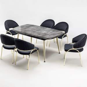 Mesa de Comedor Extensible Moderna Europea Rosse con Tapa de Mármol para 6 Personas, Patas Doradas, Forma Rectangular, Turquía - Product Image 2