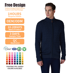 High-end Anti-Pilling Cable Long Sleeve Zipper Cardigans Autumn Winter Cotton Blend Customized Logo Casual <b>Knitted</b> Sweater - Product Image 2