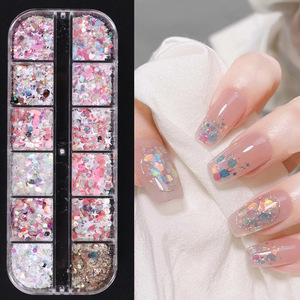 12 Gitter Glitter Nagel Dekoration Pailletten Sparkly 3D Unregelmäßige Herz Stern Flocken Nagel Charms Art.-Nr. - Product Image 1