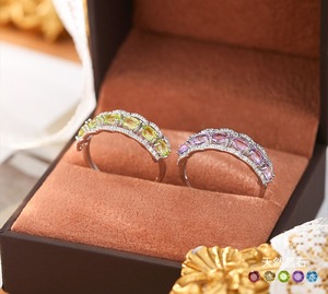 Bagues demi-éternité ajustables en argent sterling 925 avec pierres naturelles ovales 3*4mm, bijoux en pierres précieuses colorées, vente en gros - Product Image 2
