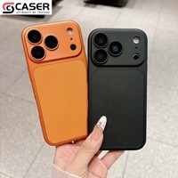 Étui de téléphone en cuir PU de couleur unie simple avec film de protection d'objectif intégré, antichoc, luxe, couleur originale, pour iPhone 11-18