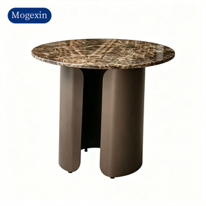 Table d'appoint ronde moderne en marbre foncé avec base en métal bronze pour salon, chambre d'hôtel, appartement, table d'appoint décorative - Product Image 6