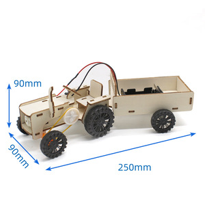 Tractor de madera con remolque 250mm x 90mm x 90mm Kit de ciencia DIY para la educación de los niños - Product Image 1