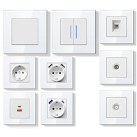 Prise murale électrique Mvava avec panneau en verre 86mm EU/UK Blanc 10A 65W Charge rapide USB Type-C Double Pôle 4 Voies TV Téléphone