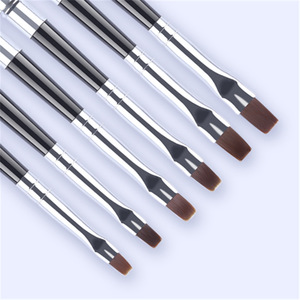 Lot de 6 pinceaux à ongles en nylon avec manche métallique, outils classiques plats pour la peinture au gel, pour salon de manucure - Product Image 1