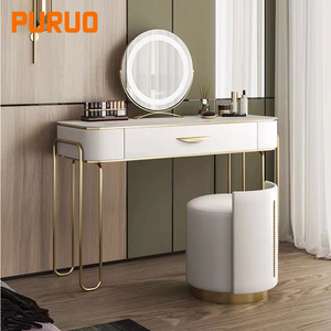 Coiffeuse moderne PURUO avec miroir, tiroirs <span class=keywords><strong>en</strong></span> MDF et pieds <span class=keywords><strong>en</strong></span> acier inoxydable doré, idéale pour chambre ou petit espace - Product Image 4