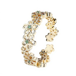 Sky Blue Fashion Delicacy Flower 18K Gold Plated Alloy Zircon Cluster Rings for Women <b>Waterproof</b> Gift & Party Wholesale - Product Image 2