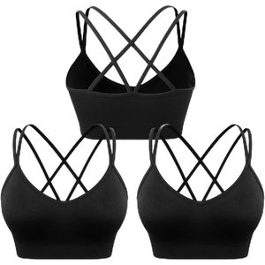 Sports <b>Bras</b> For Women Strappy Cross Back Medium Support Padded Workout <b>Bra</b> Yoga Fitness Running 3 Pack - Product Image 1