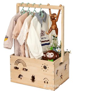 Caja de Almacenamiento de Ropa de Bebé de Madera con Perchero, Color Natural, para Organización de Habitación Infantil de 0 a 12 Meses - Product Image 2