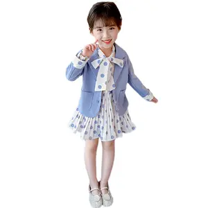 New design korean dot 2pcs business suit baby kids dresses for girls
