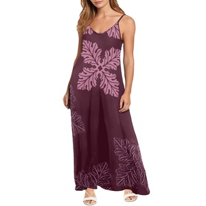 Elegante Vestido de <span class=keywords><strong>playa</strong></span> estampado a pedido telas hawaianas diseño personalización Casual <span class=keywords><strong>fiesta</strong></span> Slip vestido hasta el suelo <span class=keywords><strong>para</strong></span> mujer - Product Image 3
