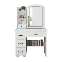 Table de toilette moderne et simple avec miroir LED, bureau de maquillage avec 4 tiroirs, coiffeuse en bois pour chambre et hôtel