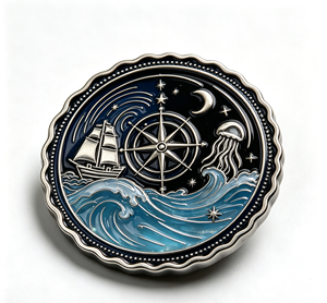 Épinglette en métal émaillé personnalisée, ronde, avec boussole de bateau, méduse, badge océanique, pour accessoire vestimentaire, souvenir, cadeau - Product Image 2