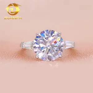 Fine perhiasan wanita 925 perak murni GRA bersertifikat Tapper Cut 4.6 CT VVS Lab berlian pertunangan cincin Moissanite