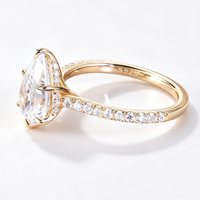Bague de fiançailles en argent sterling S925 plaqué or 18 carats avec moissanite VVS1 taille poire 1, 2 ou 3 carats pour femme