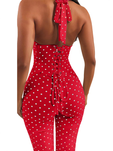 Viviblook Z406JP02 Combinaison décontractée pour femme, style halter, à pois, avec fermeture éclair et taille cintrée, longueur mi-longue, pour club - Product Image 6