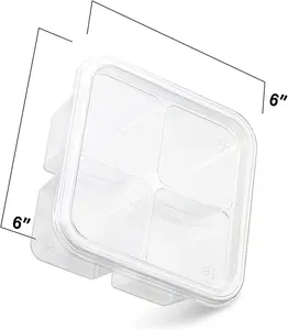 Pequeno compartimento de plástico com 4 divisões, lanche/recipiente descartável de vegetais ou caixa do almoço/caixa do bento com tampa