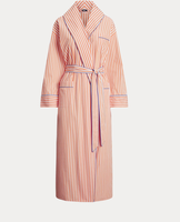 Robe de chambre en popeline de coton pour femme, manches longues, épaules tombantes, poches plaquées, passepoil contrastant, rayures, style décontracté, ensemble de pyjama d'hiver personnalisé