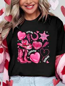 Camiseta con cuello redondo y estampado divertido para el día de San Valentín, corte regular, top para mujer, lavable a máquina, estilo informal para todas las estaciones - Product Image 3