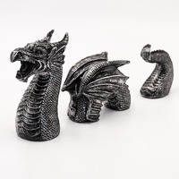 HEYE Statue de dragon volant à trois sections gothique noir dessin animé Animal Figurine ornements artisanat nouvel an jardin en résine transfrontalier