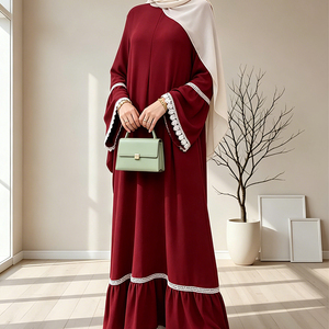 Nuevo Vestido Maxi Casual Ligero de Chifón para Verano, Manga Larga con Encaje Blanco, Moda de Oriente Medio, 5 Colores (6770) - Product Image 1