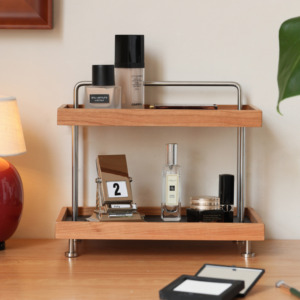 Two Tier Wooden Countertop Shelf With Metal Frame <b>Kitchen</b> <b>Storage</b> Organizer For Cups And Condiments - Product Image 2