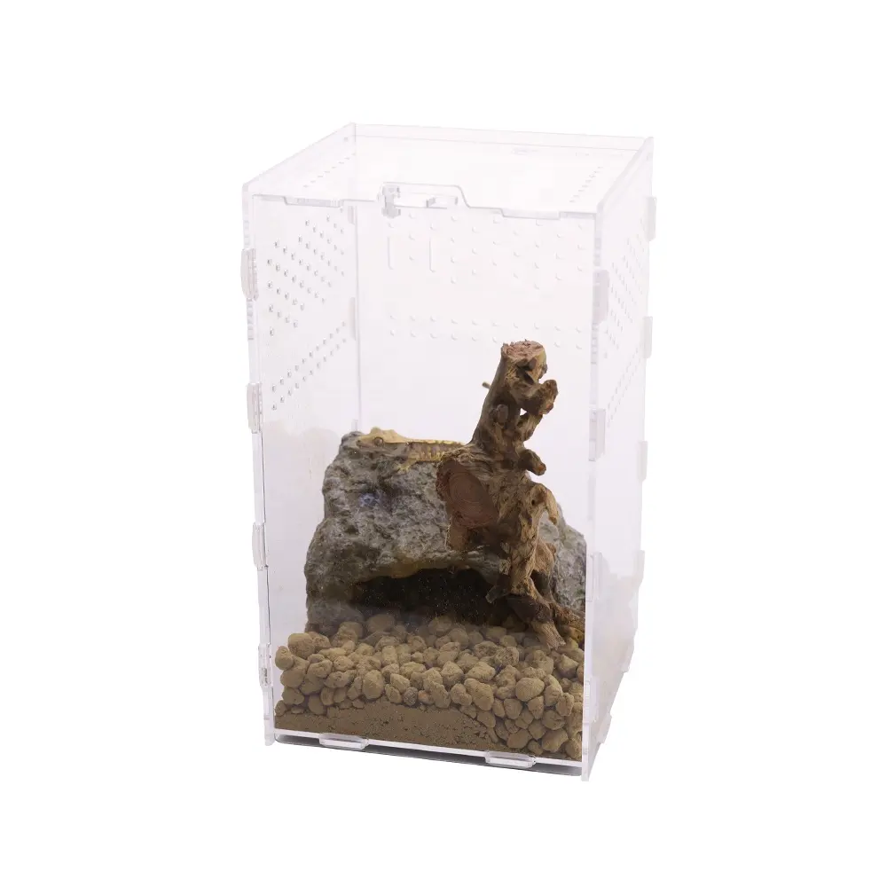 Groothandel Reptiel Huisdierbenodigdheden Stapelbare Reptiel Display Box Drager Habitat Show Case Voeding Container Met Hide Grot