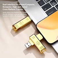 Unidad Flash USB 2.0/3.0 Giratoria de Metal Dorado, OTG 2 en 1 Tipo C, Pendrive de 32GB 64GB 128GB, Suministro al por Mayor