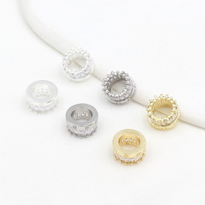 Perles d'espacement rondes en cuivre plaqué or 18 carats avec zircon, accessoires de bijoux DIY pour la fabrication de bracelets - Product Image 4