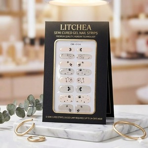 Bandes de gel semi-durcies pour ongles, motif patte de chat mignon, paillettes roses, 30 bandes, qualité salon, lampe LED requise, imperméables, non toxiques - Product Image 1